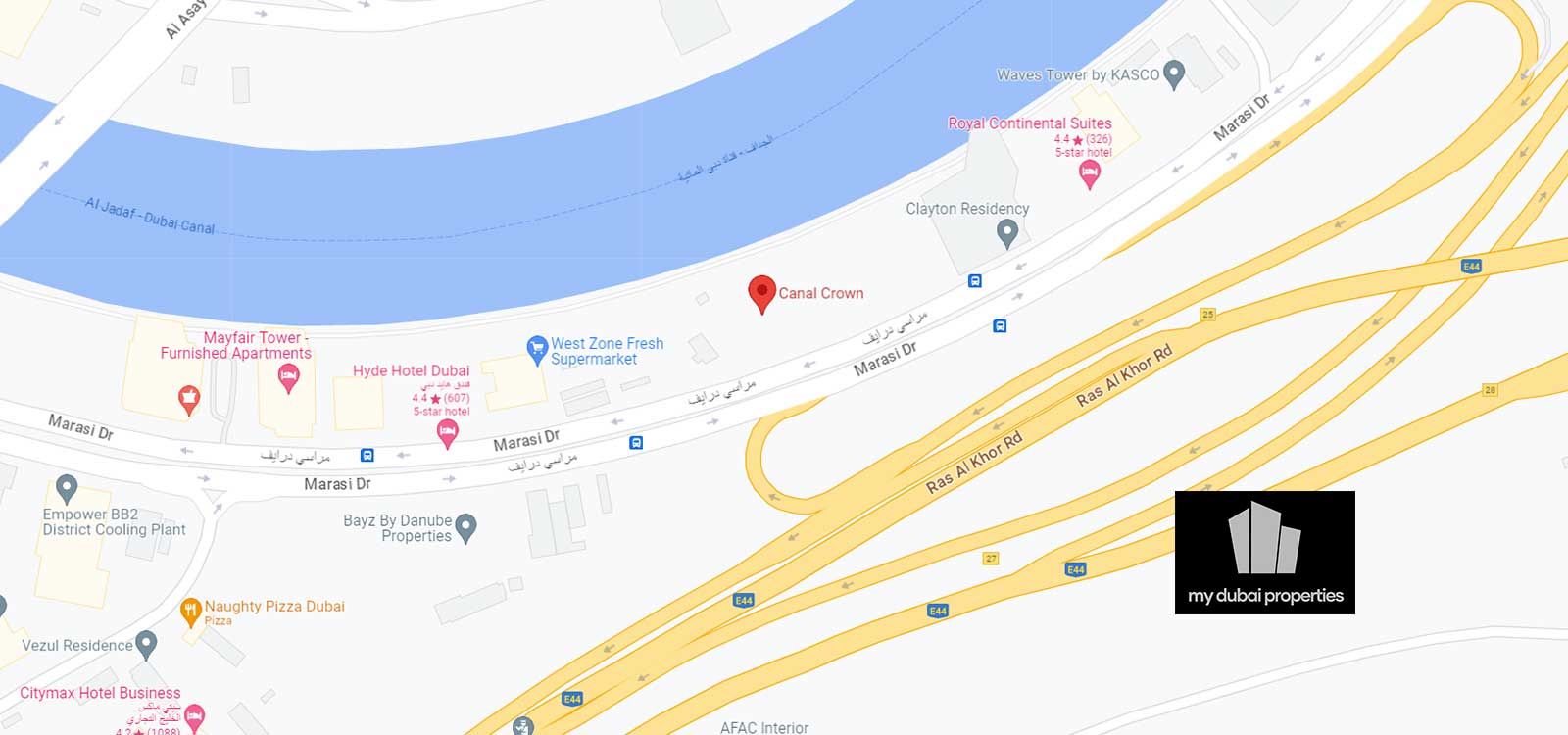 Canal Crown at Business Bay Location Map