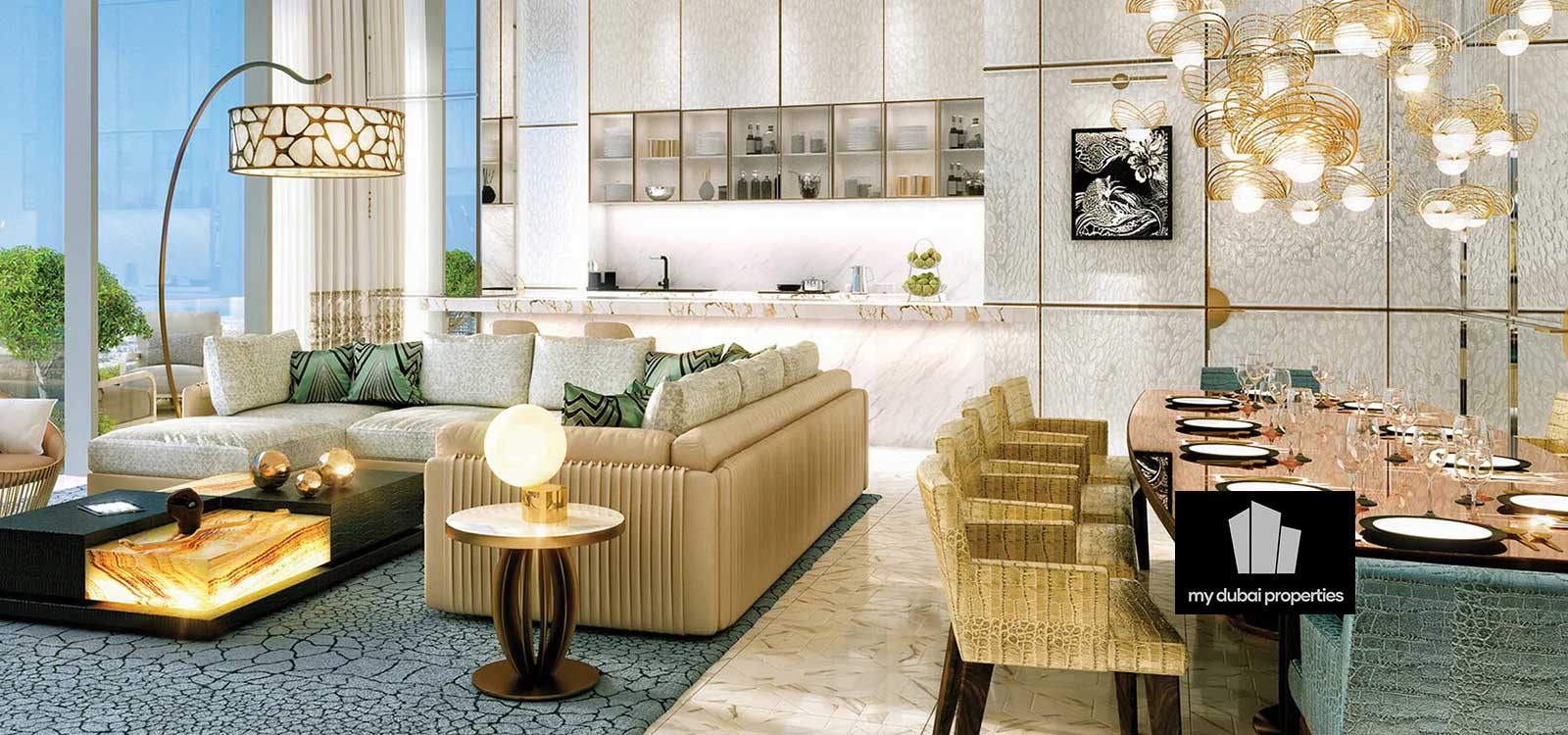 Living Room at Damac Cavalli Casa Apartments
