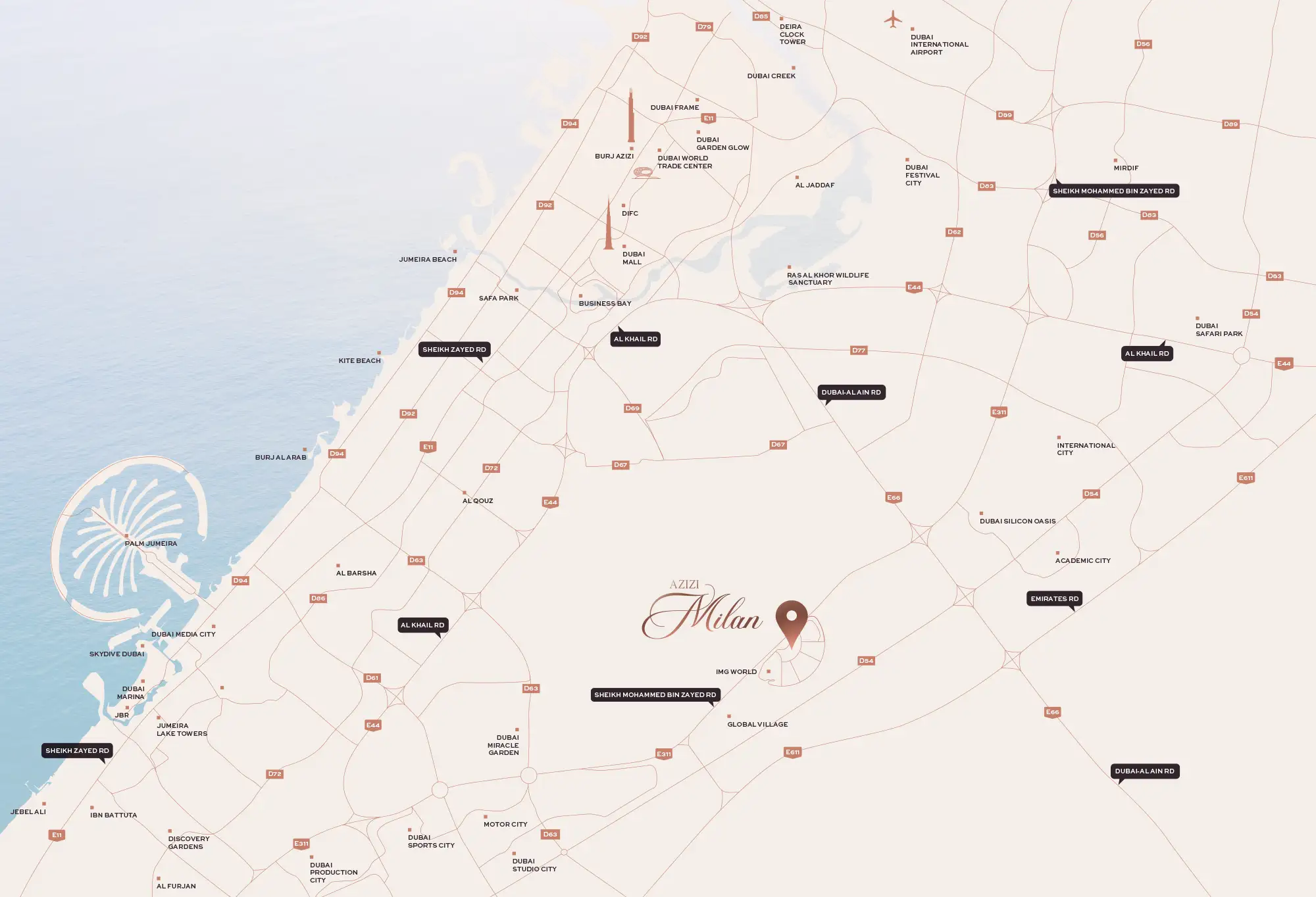 Azizi Milan 53 City of Arabia Location